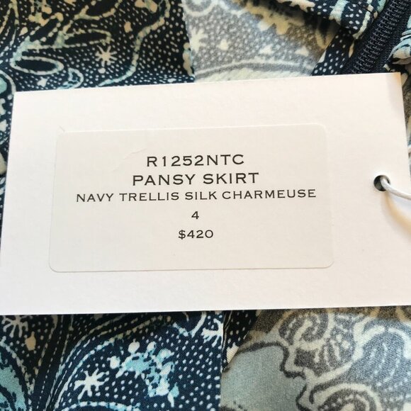 NWT Charlotte Brody Pansy A-Line Mini Skirt Womens 4 Navy Blue Trellis Silk NEW - Picture 3 of 11